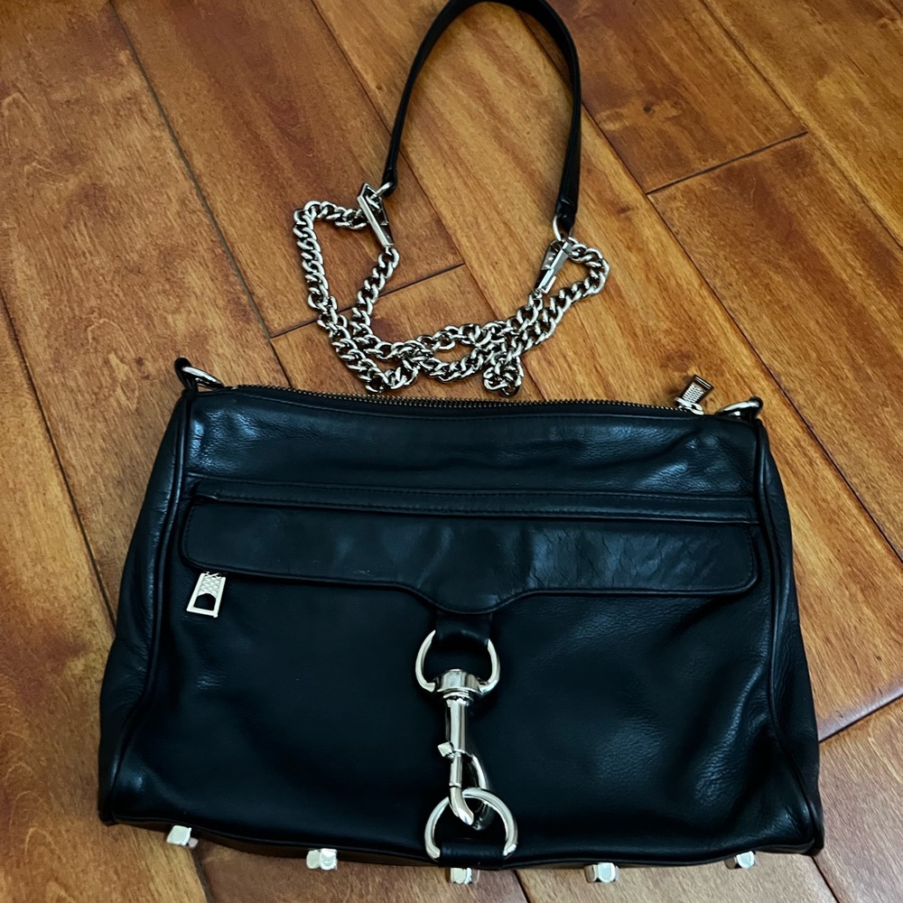 REBECCA MINKOFF M.A.C. BLACK LEATHER FULL SIZE CROSSBODY/CLUTCH BAG - USED